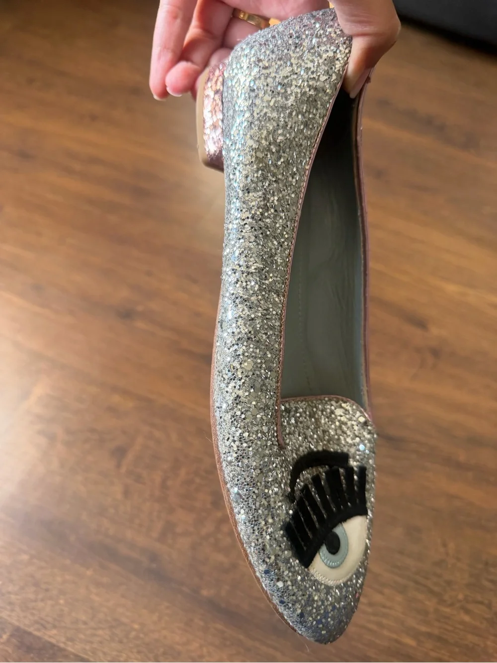Chiara Ferragni Silver Glitter Eye Flats